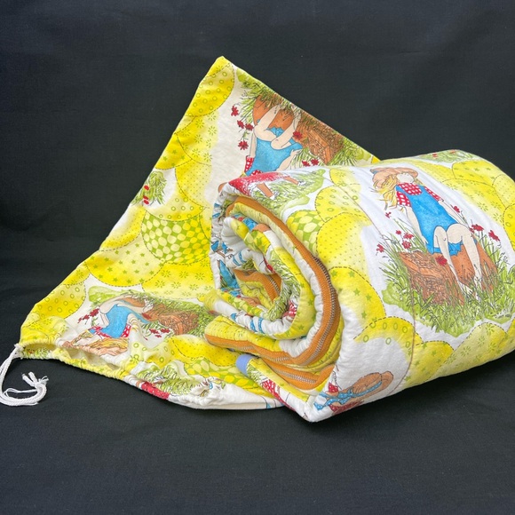 Vintage Holly Hobbie Cotton Sleeping Bag with Drawstring Storage Bag- Excenlent! - Picture 1 of 16